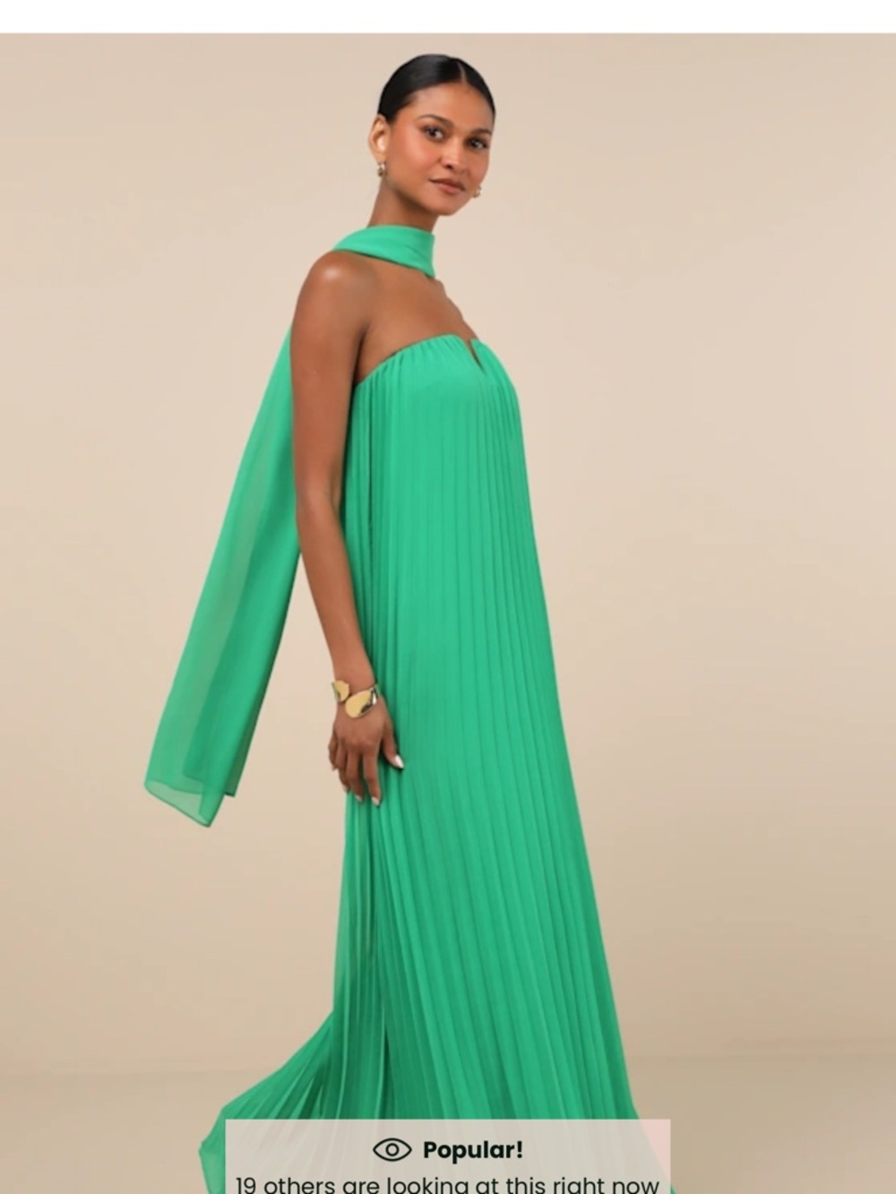 Lulus Green Pleated Halter Scarf Gown